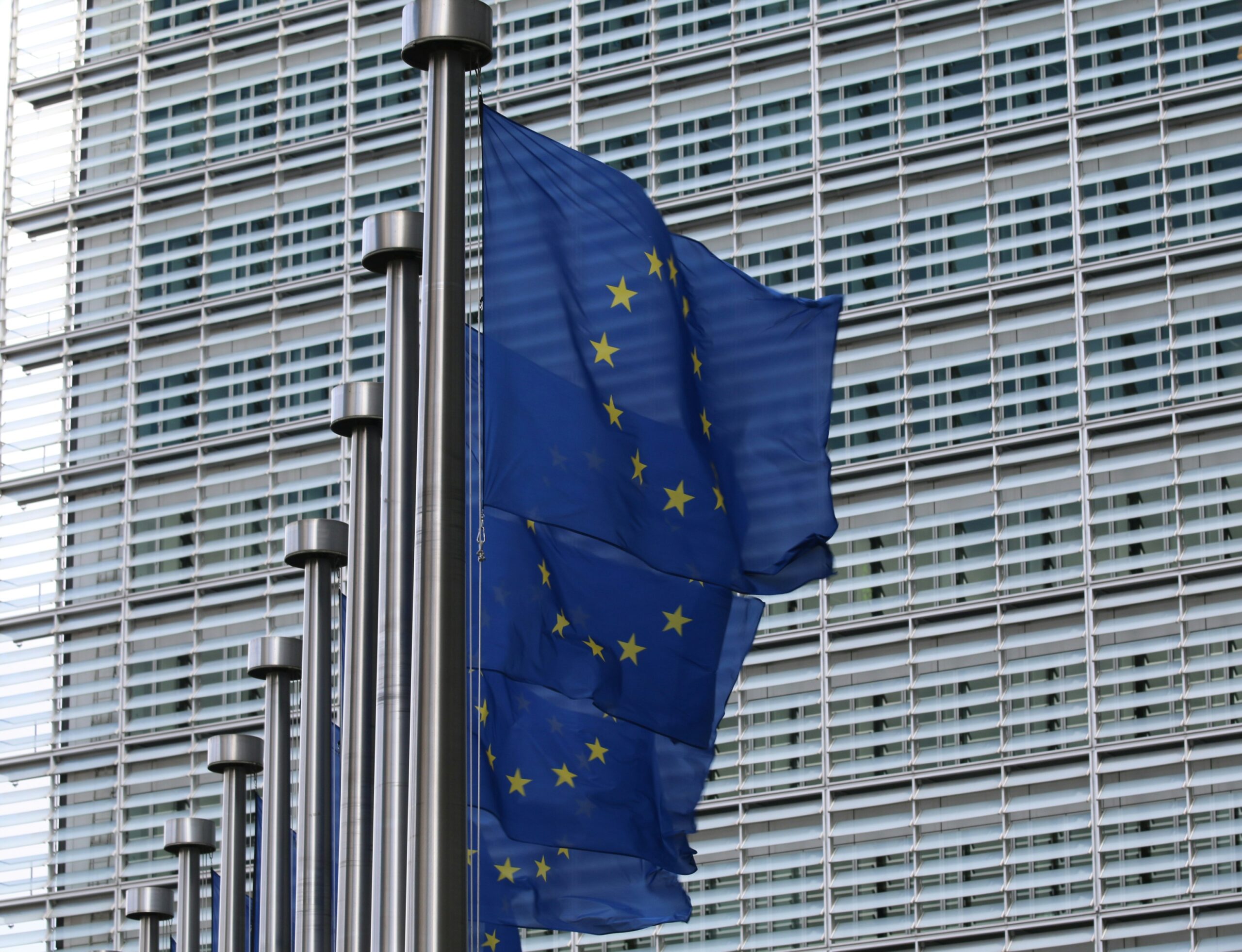 European Flags in front of Europen Commission in Brussels